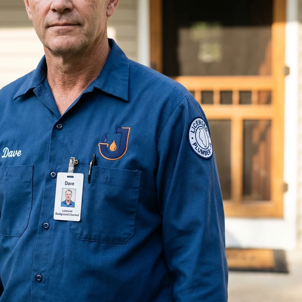 Licensed plumber showing ID badge in Waltham, MA