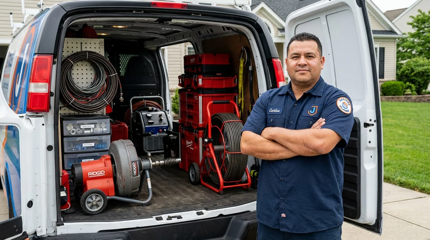 Professional drain cleaning equipment and Johns Plumbing LLC plumber in Waltham