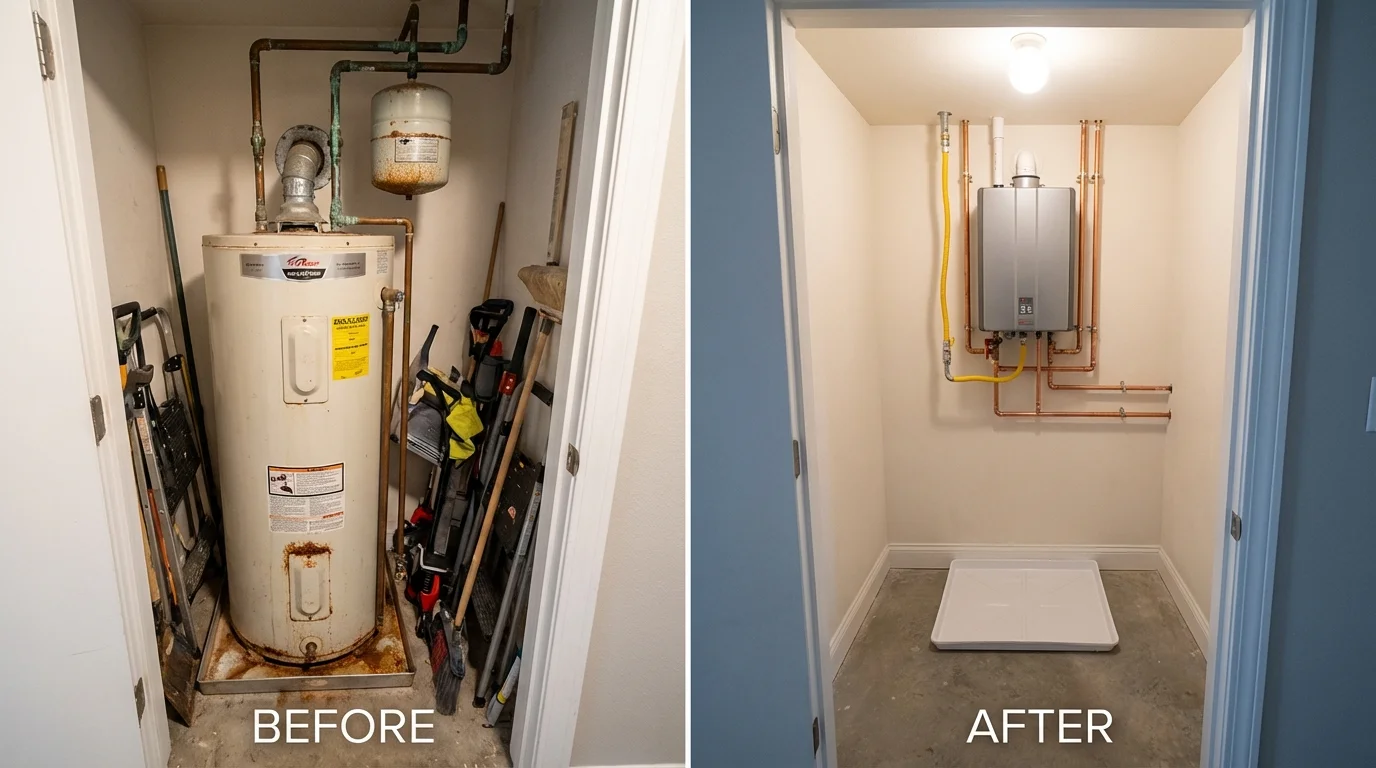 Tank water heater versus wall-mounted tankless unit comparison for Waltham, MA homeowners
